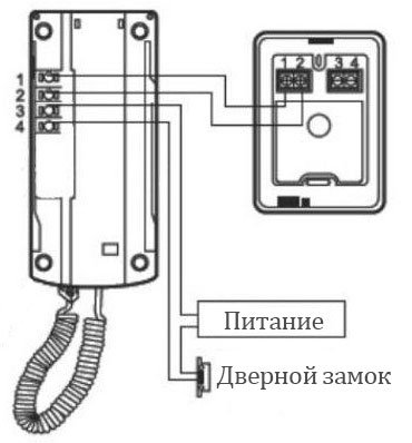 схема подключения двухпроводной трубки аудиодомофона